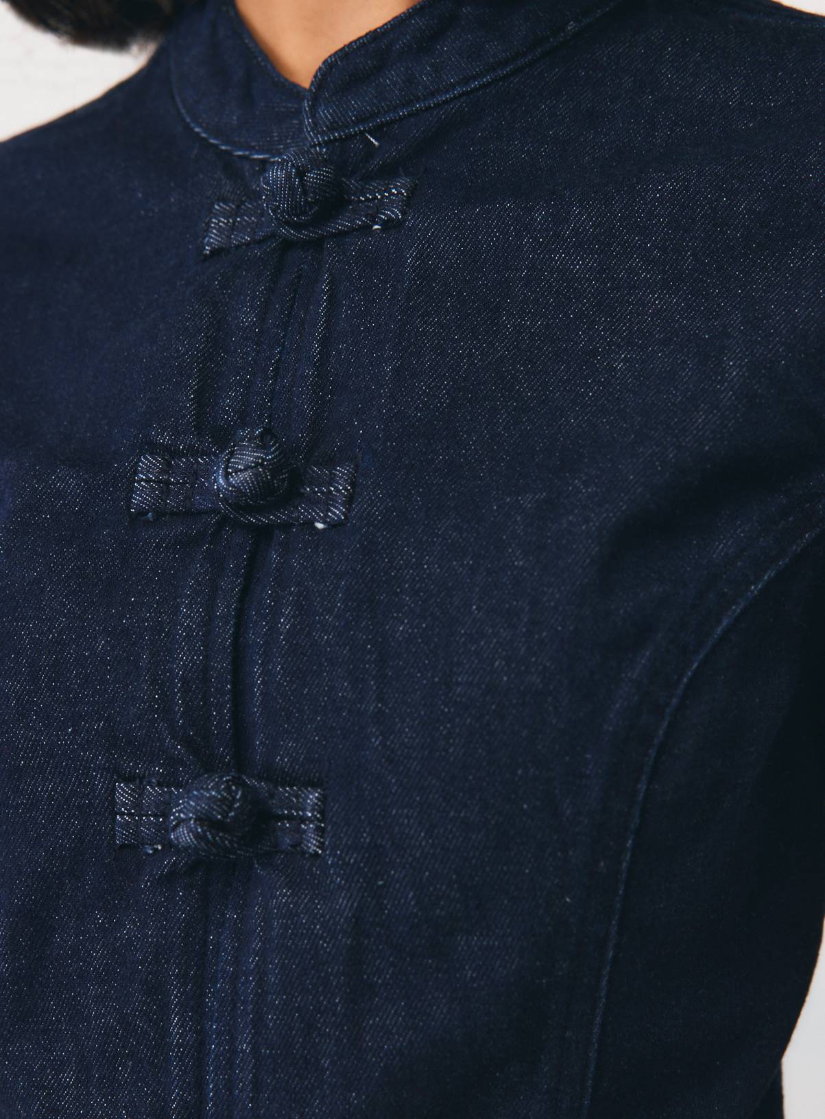 Dark Denim Frog Fastening Grandad Collar Top 12 - Image 4